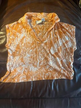 Rachel Zoe Orange and White Botanical Linen Top